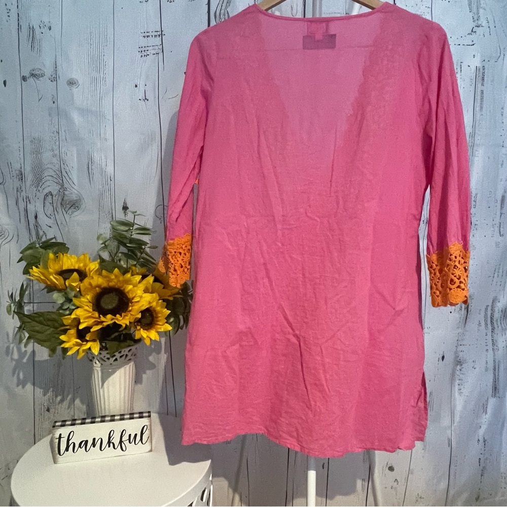 Mudpie for Atlantis Beach Swim Coverup Size M Orange Pink Lace Preowned - Picture 2 of 8